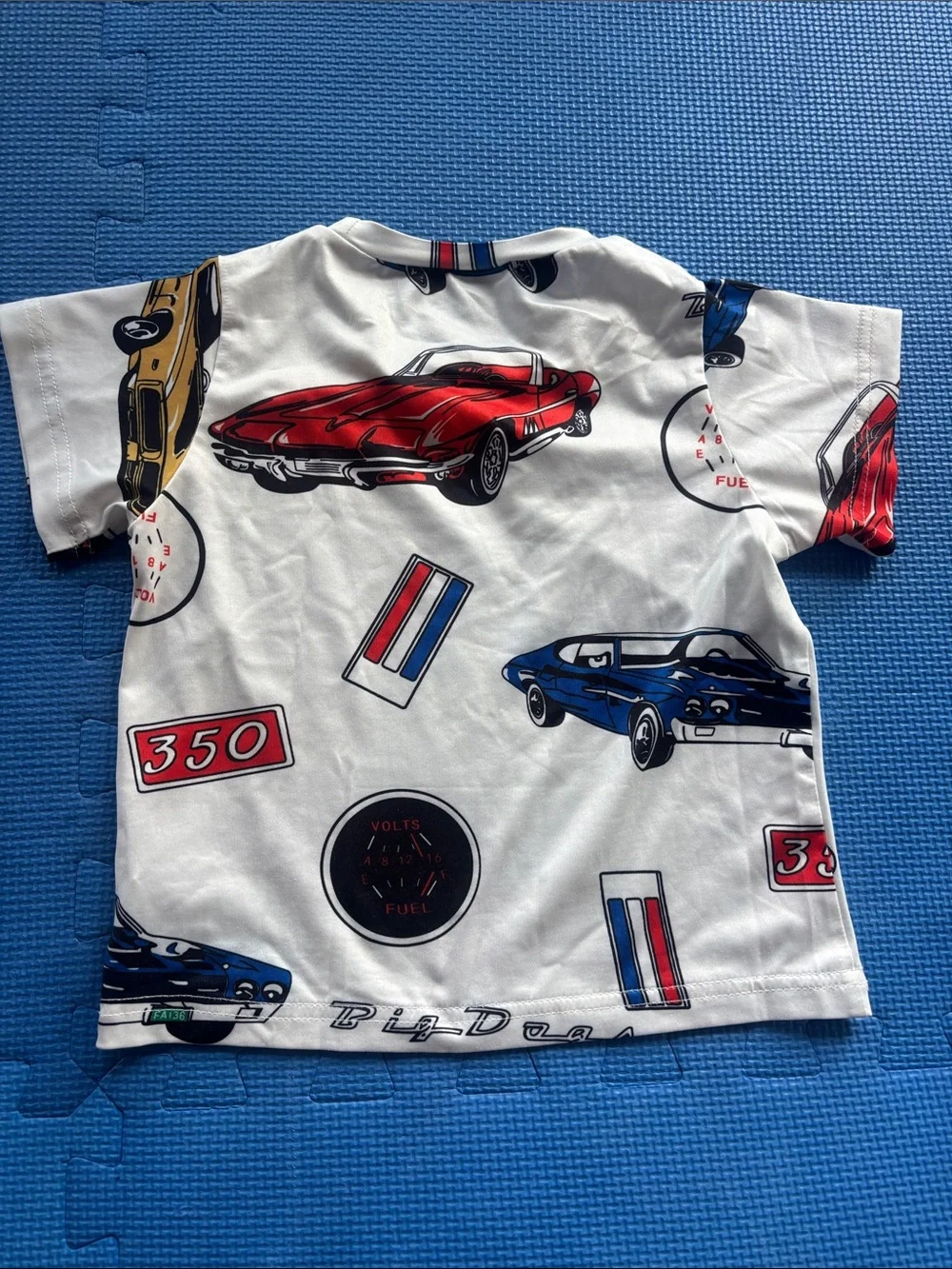Zara White Kids Tee with Red & Blue Racing Car Prints